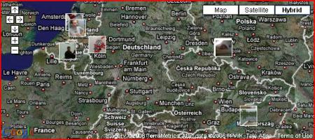 The all new Belysio Geo Journal map interface (hybrid mode).
